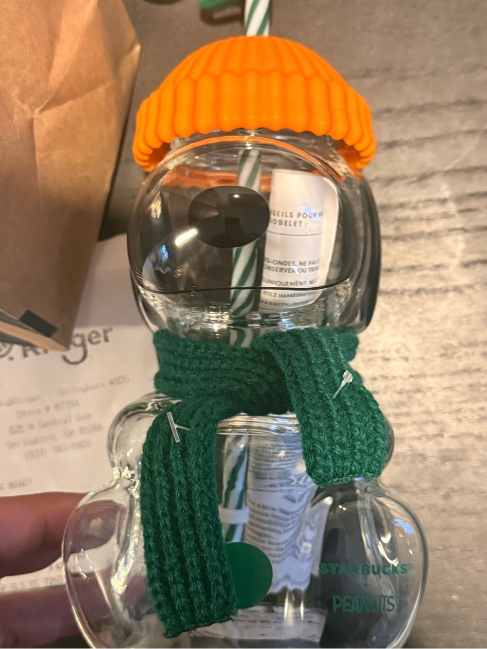 Starbucks Snoopy Glass Tumbler in hand ships same day